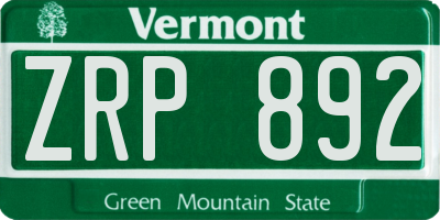 VT license plate ZRP892