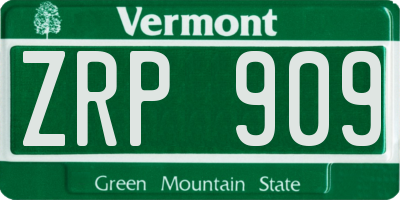VT license plate ZRP909
