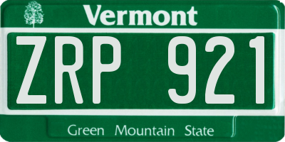 VT license plate ZRP921