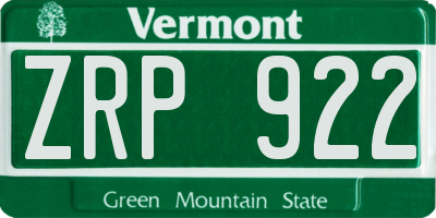 VT license plate ZRP922