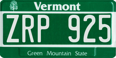 VT license plate ZRP925
