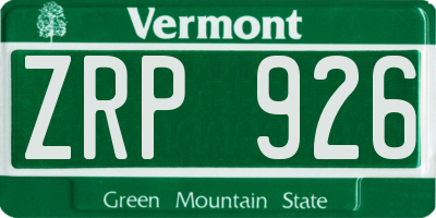 VT license plate ZRP926
