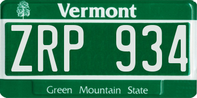 VT license plate ZRP934