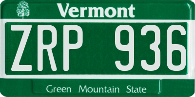 VT license plate ZRP936