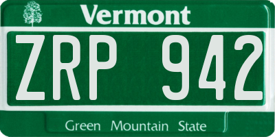 VT license plate ZRP942