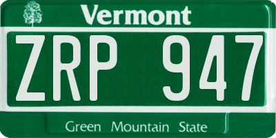 VT license plate ZRP947