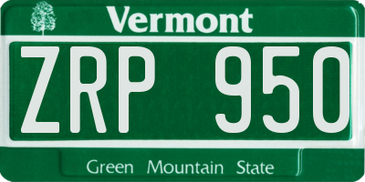 VT license plate ZRP950