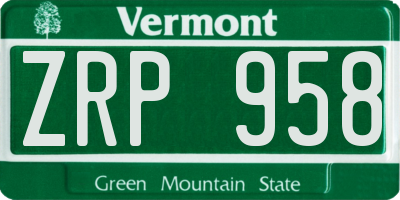 VT license plate ZRP958