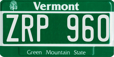 VT license plate ZRP960