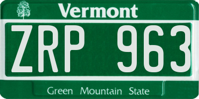 VT license plate ZRP963