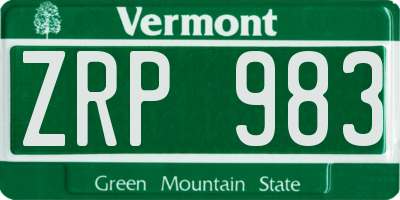 VT license plate ZRP983