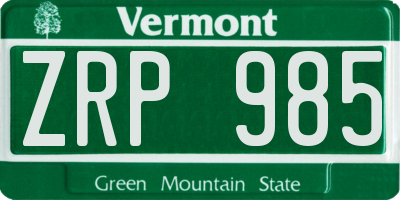 VT license plate ZRP985