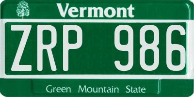 VT license plate ZRP986