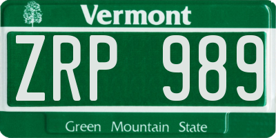 VT license plate ZRP989
