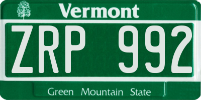 VT license plate ZRP992