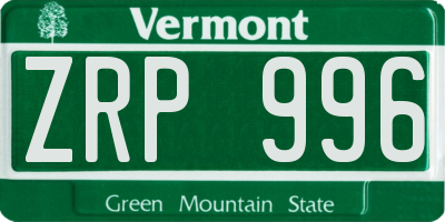 VT license plate ZRP996