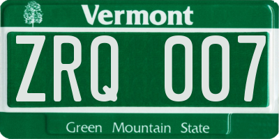 VT license plate ZRQ007