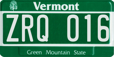 VT license plate ZRQ016