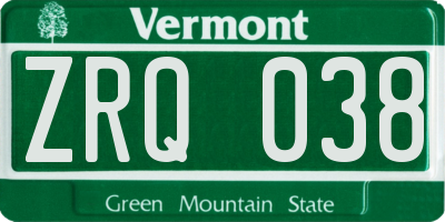 VT license plate ZRQ038
