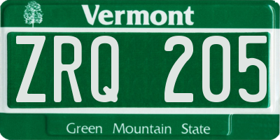 VT license plate ZRQ205