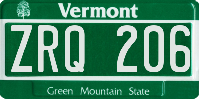 VT license plate ZRQ206