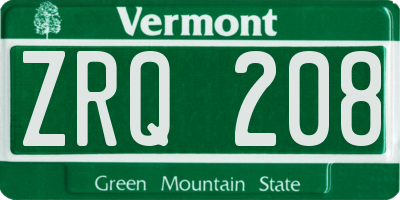 VT license plate ZRQ208