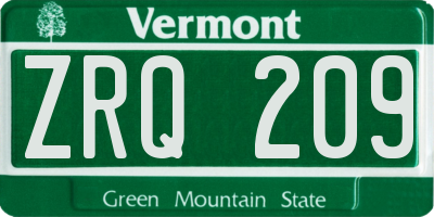 VT license plate ZRQ209