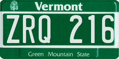 VT license plate ZRQ216