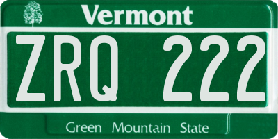 VT license plate ZRQ222