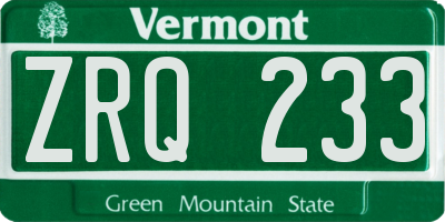VT license plate ZRQ233