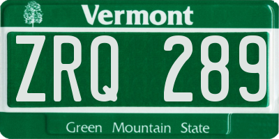 VT license plate ZRQ289