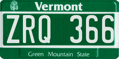 VT license plate ZRQ366