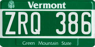 VT license plate ZRQ386