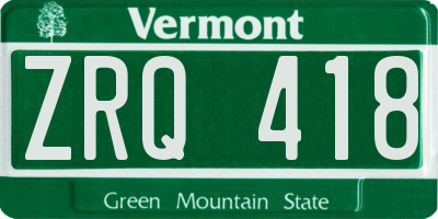 VT license plate ZRQ418