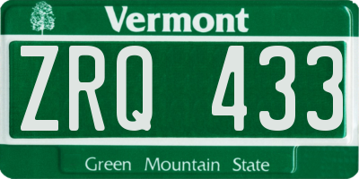 VT license plate ZRQ433