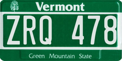 VT license plate ZRQ478