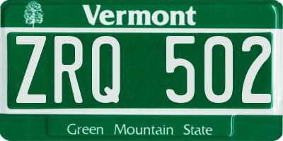 VT license plate ZRQ502