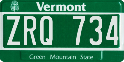 VT license plate ZRQ734