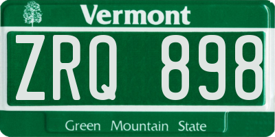 VT license plate ZRQ898