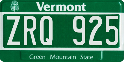 VT license plate ZRQ925