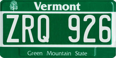 VT license plate ZRQ926