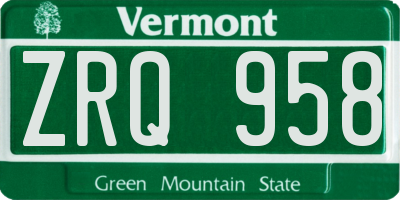 VT license plate ZRQ958