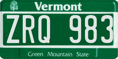 VT license plate ZRQ983