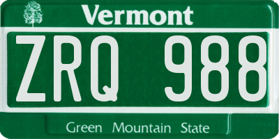 VT license plate ZRQ988