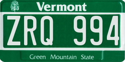 VT license plate ZRQ994