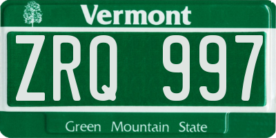 VT license plate ZRQ997