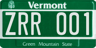 VT license plate ZRR001