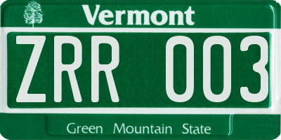 VT license plate ZRR003