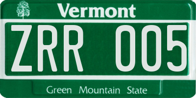 VT license plate ZRR005