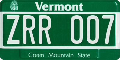 VT license plate ZRR007